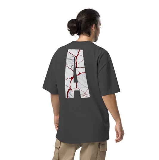 Red & White marble A - Oversized faded t-shirt
